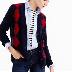 J. Crew Italian Cashmere Cardigan Sweater Argyle